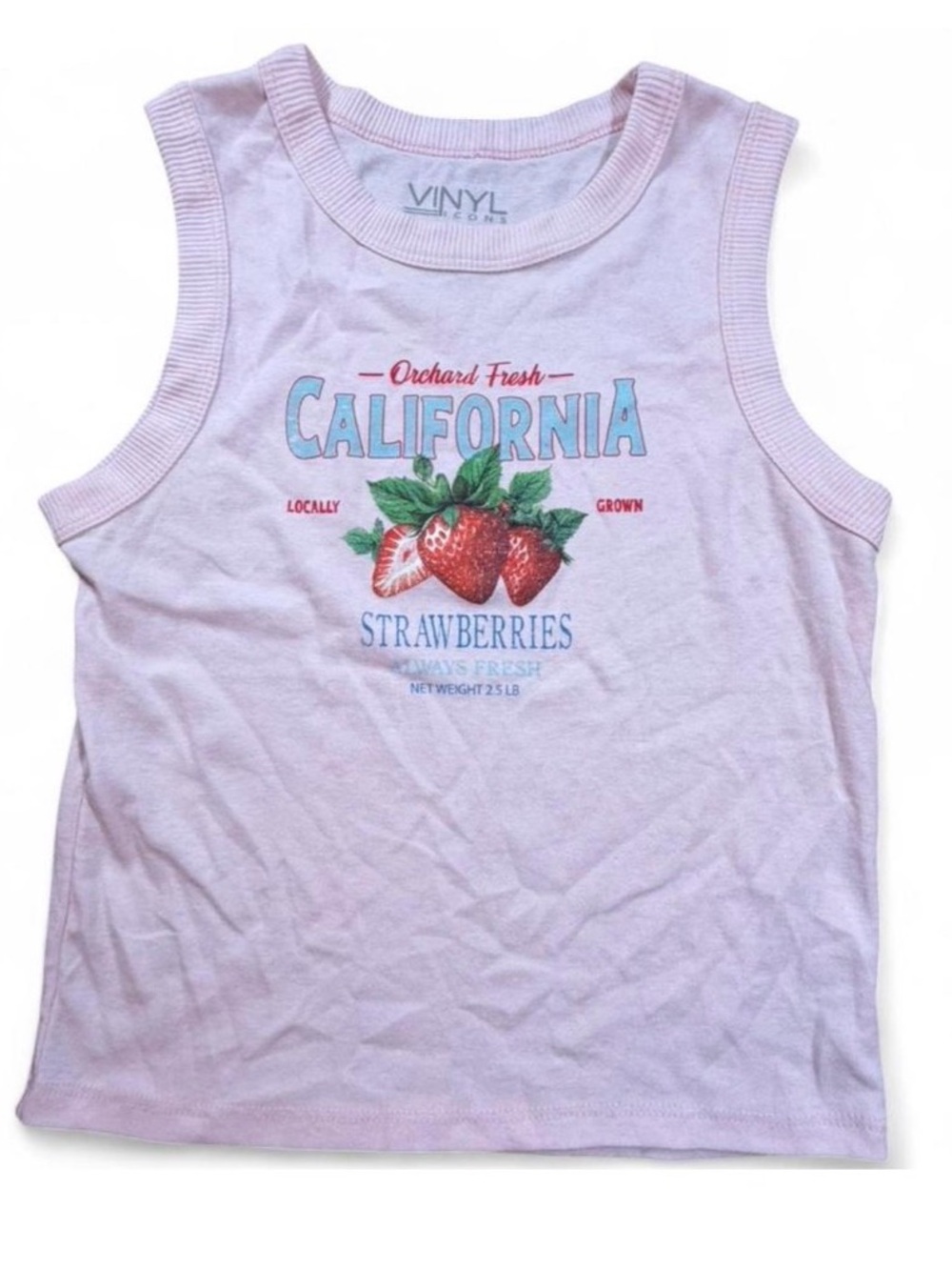 Strawberry Graphic Tank Top Pink California Strawberries Cottagecore Size M